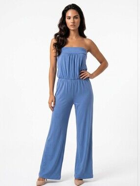 Loiza By PATRIZIA PEPE Strapless Wide-Leg Jumpsuit in Dusty Blue